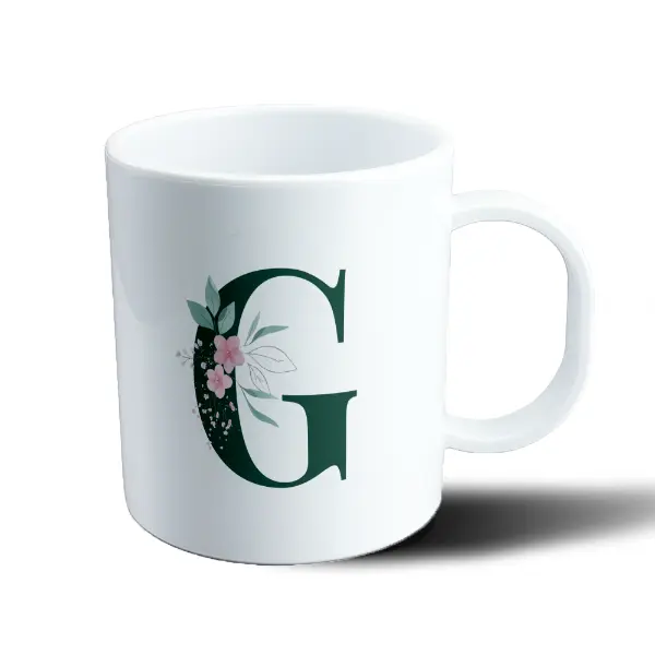 Taza de Plástico Iniciales G Verde con Flores
