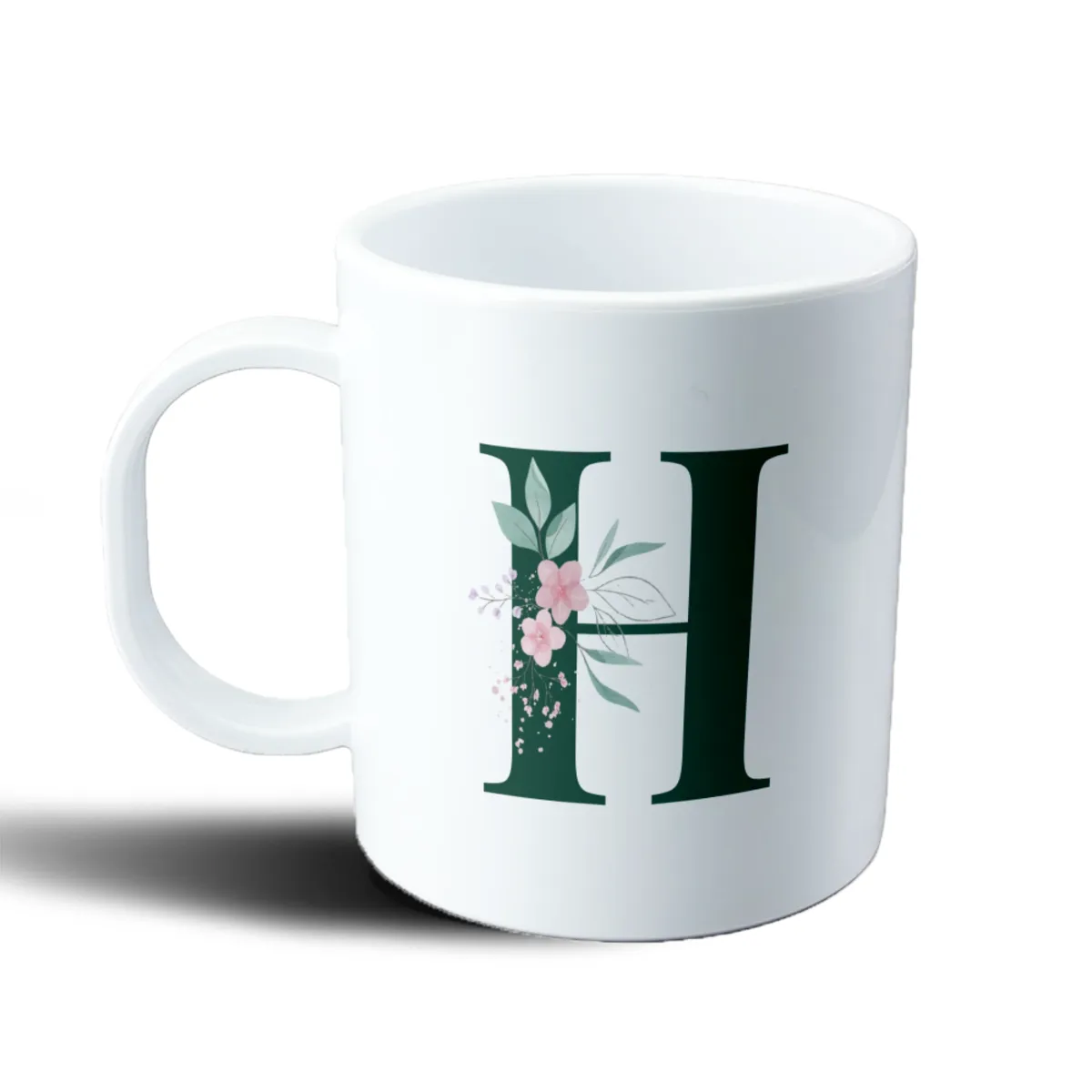 Taza de Plástico Inicial H Verde con Flores - vista 2