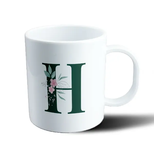 Taza de Plástico Inicial H Verde con Flores