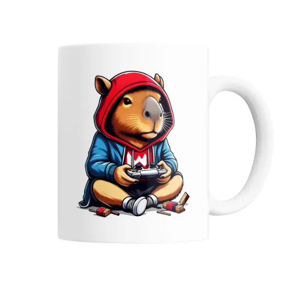 Taza de Cerámica Carpincho Gamer con Buzo y Joystick