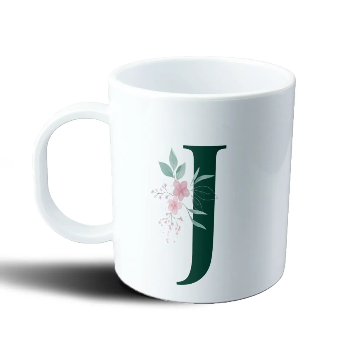 Taza de Plástico Inicial J Verde con Flores - vista 2