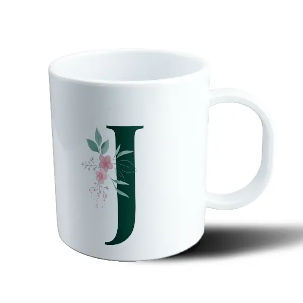 Taza de Plástico Inicial J Verde con Flores