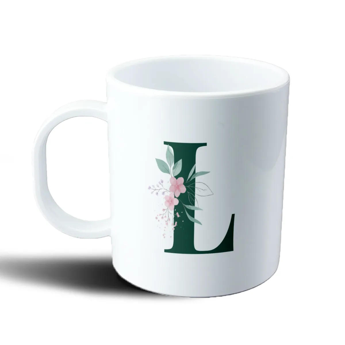 Taza de Plástico Iniciales L Verde con Flores - vista 2