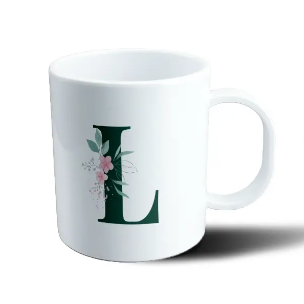 Taza de Plástico Iniciales L Verde con Flores
