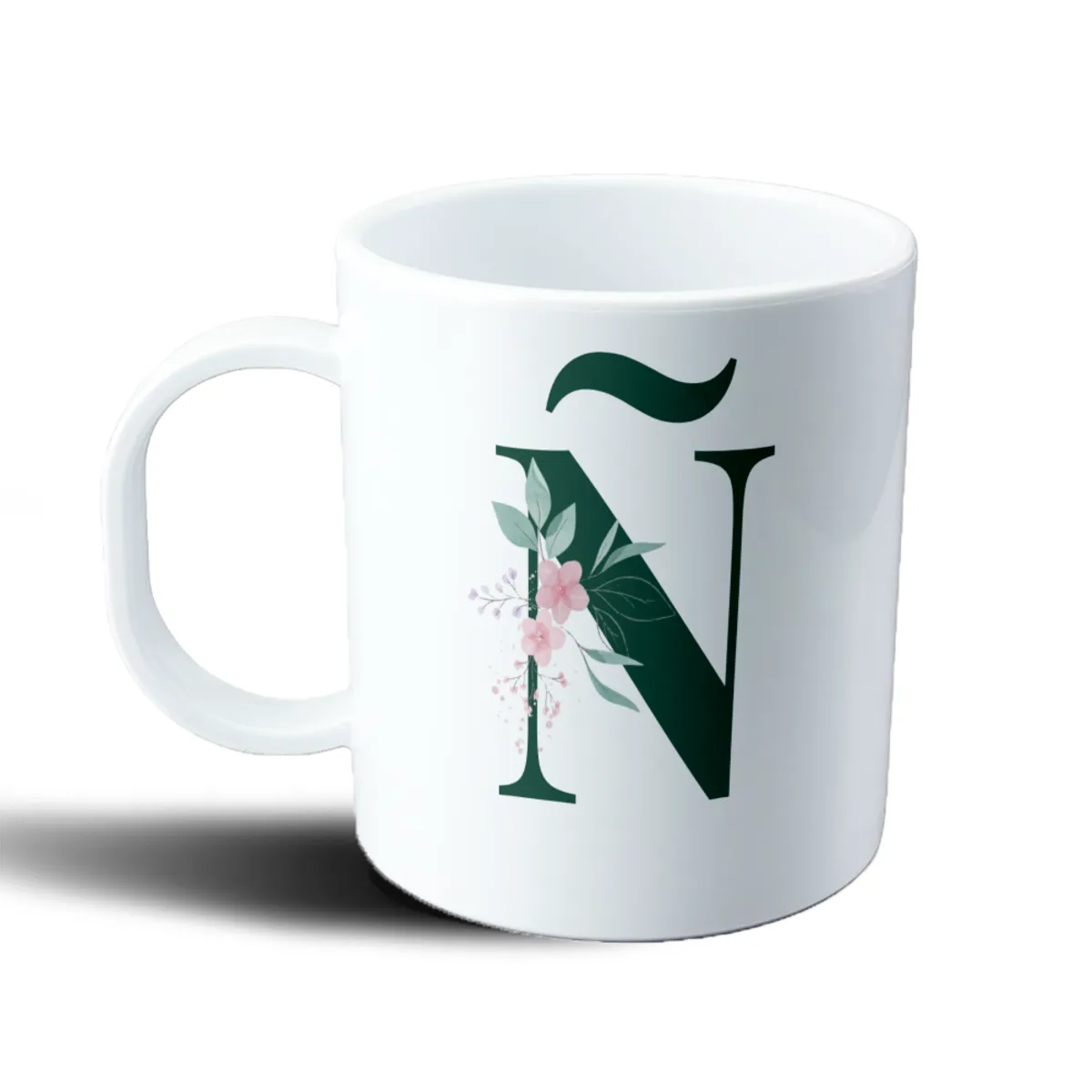 Taza de Plástico Inicial N Verde con Flores - vista 2