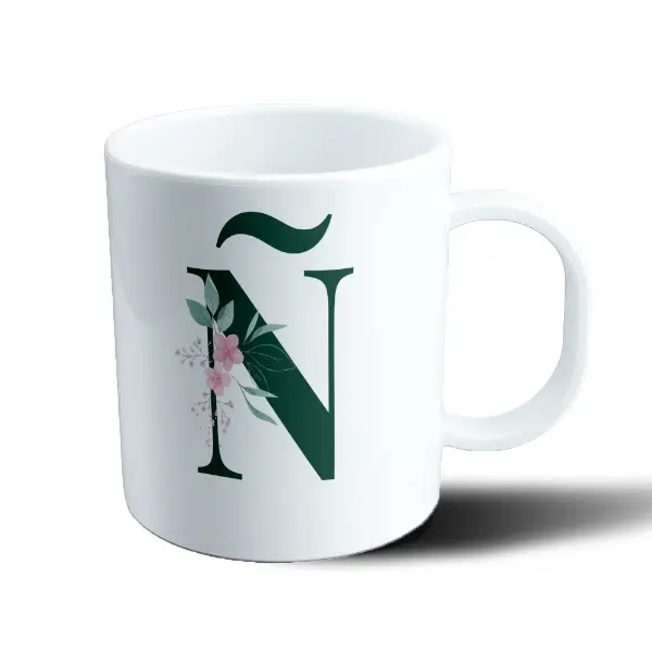 Taza de Plástico Inicial N Verde con Flores