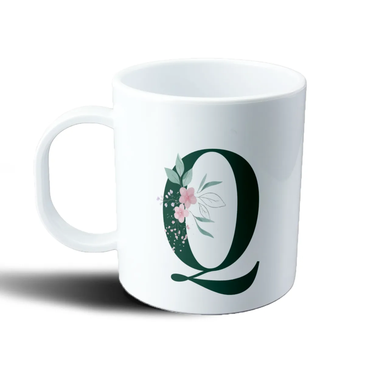 Taza de Plástico Inicial Q Verde con Flores - vista 2