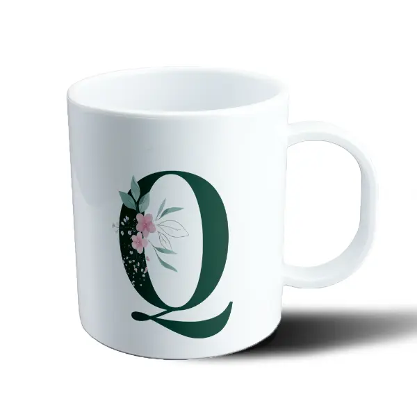 Taza de Plástico Inicial Q Verde con Flores