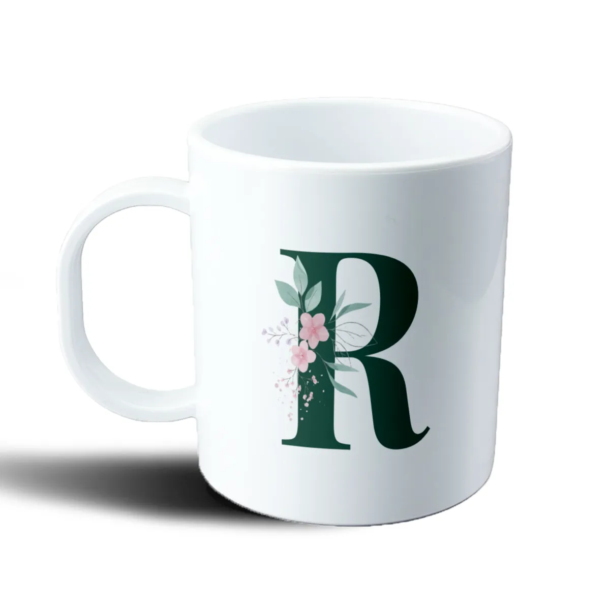 Taza de Plástico Iniciales Verde R Floral - vista 2