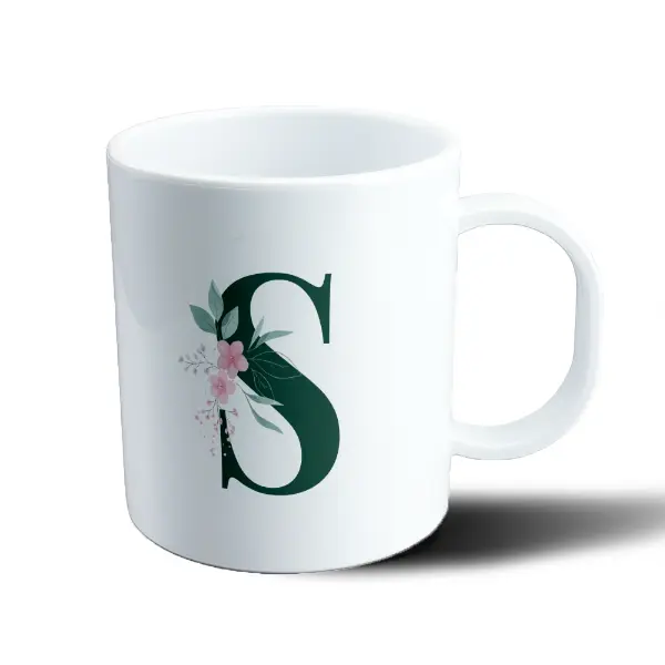 Taza de Plástico Inicial S Verde con Flores