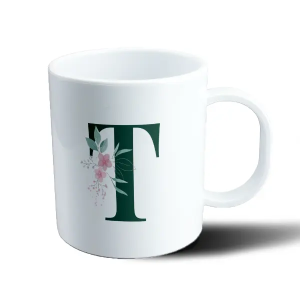 Taza de Plástico Iniciales Verde T Floral