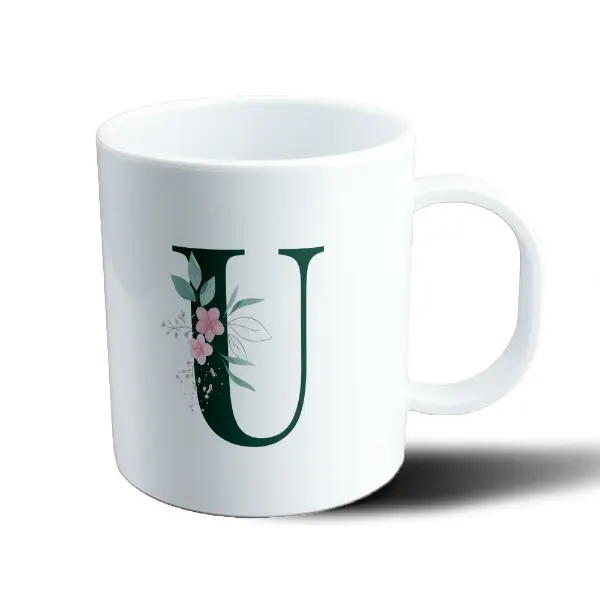 Taza de Plástico Iniciales Verde U Floral