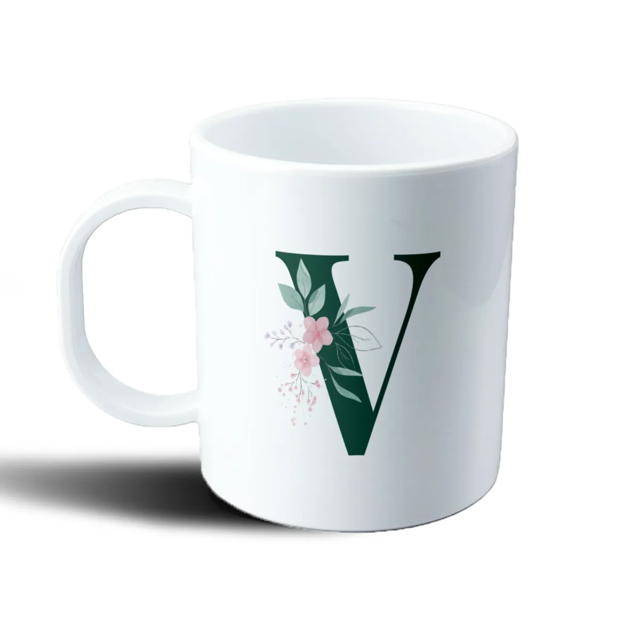 Taza de Plástico Iniciales Verde V con Flores - vista 2