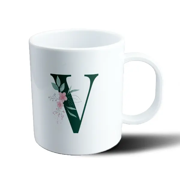 Taza de Plástico Iniciales Verde V con Flores