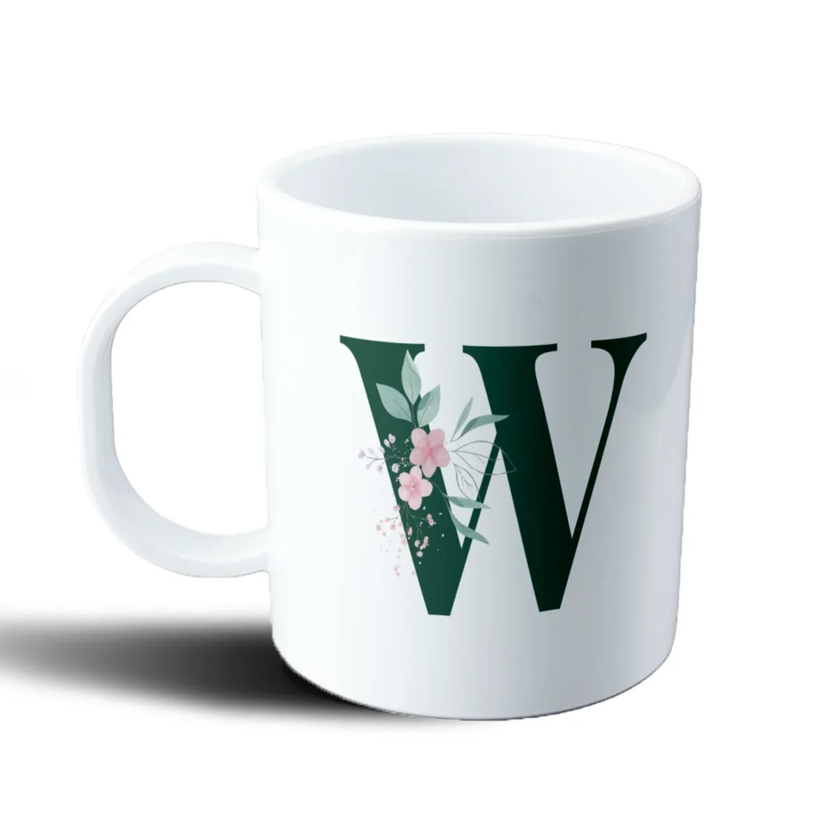 Taza de Plástico Iniciales Verde W con Flores - vista 2