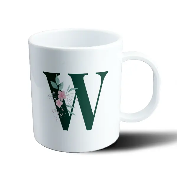 Taza de Plástico Iniciales Verde W con Flores