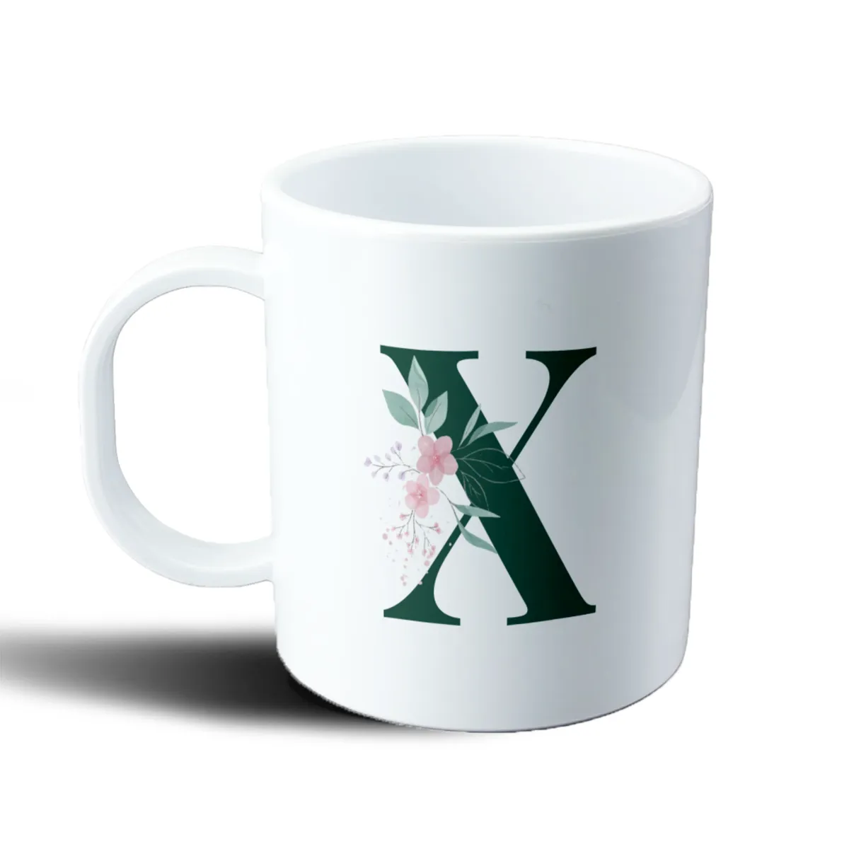 Taza de Plástico Inicial X Verde con Flores - vista 2