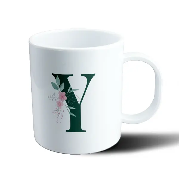Taza de Plástico Inicial Y Verde con Flores