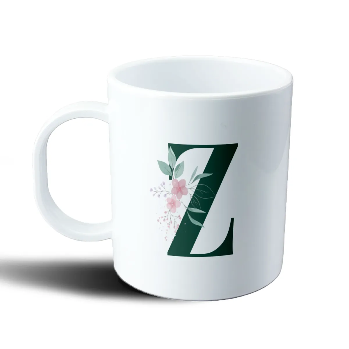 Taza de Plástico Inicial Z Verde con Flores - vista 2
