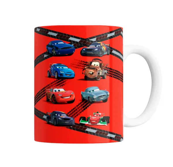 Taza de Cerámica Cars Rayo McQueen y Personajes en Pista