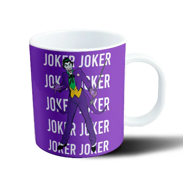 Taza de Plástico Joker Diseño Violeta con Textos Repetidos