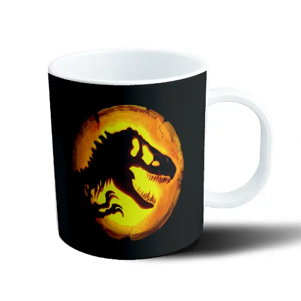 Taza de Plástico Jurassic Park Tiranosaurio Rex en Círculo Naranja