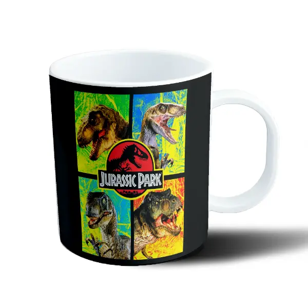 Taza de Plástico Jurassic Park Tiranosaurio y Velociraptors