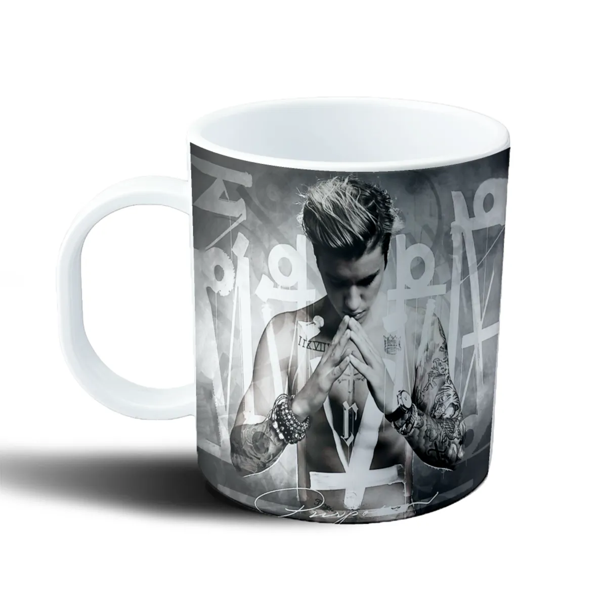 Taza de Plástico Justin Bieber Blanco y Negro Cruz - vista 2