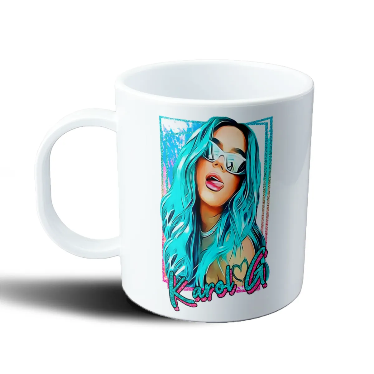 Taza de Plástico Karol G Retrato Azul Glitter - vista 2