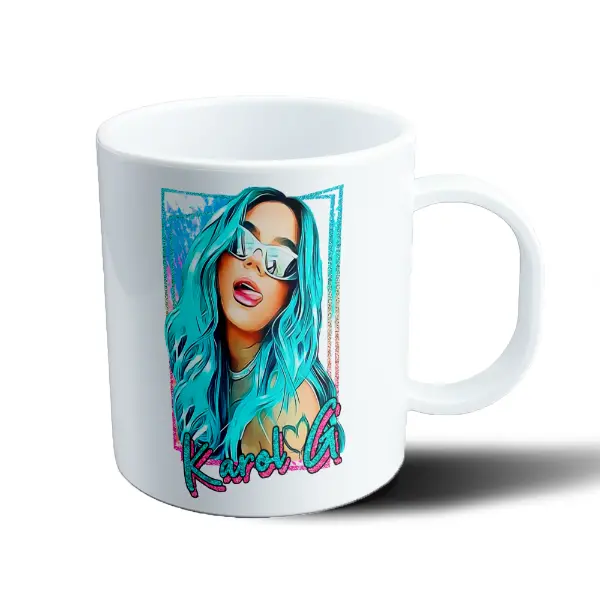 Taza de Plástico Karol G Retrato Azul Glitter