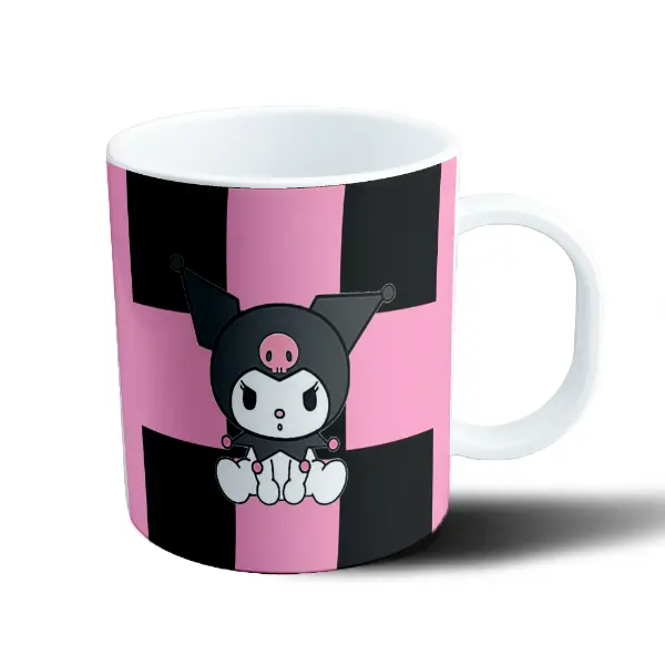 Taza de Plástico Kuromi Rayas Rosa y Negro