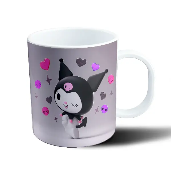 Taza de Plástico Kuromi Sanrio Corazones y Calaveras