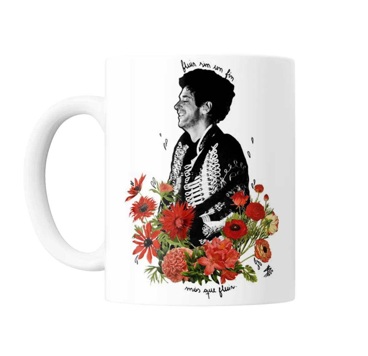 Taza de Cerámica Gustavo Cerati Fluir sin un fin con flores - vista 2
