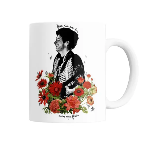 Taza de Cerámica Gustavo Cerati Fluir sin un fin con flores