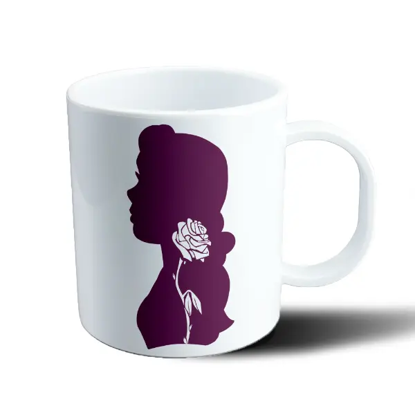 Taza de Plástico La Bella y La Bestia Silueta Bella con Rosa