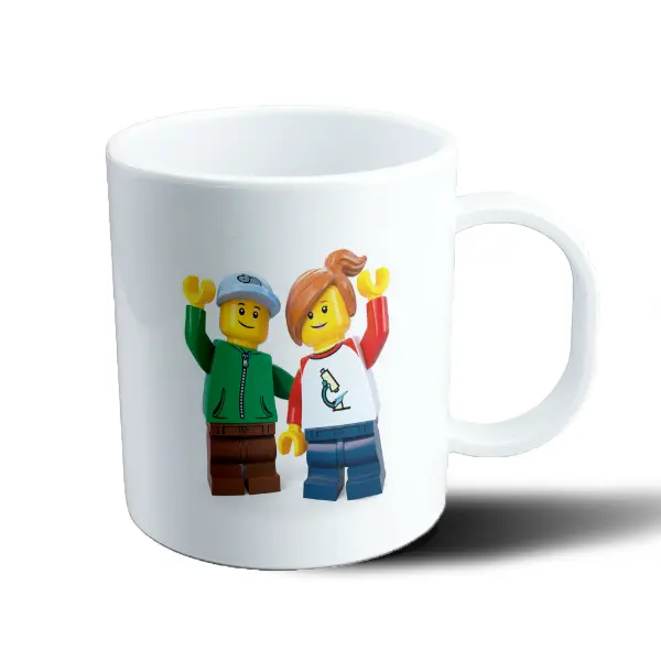 Taza de Plástico Lego Figuras Niño y Niña con Brazos Arriba