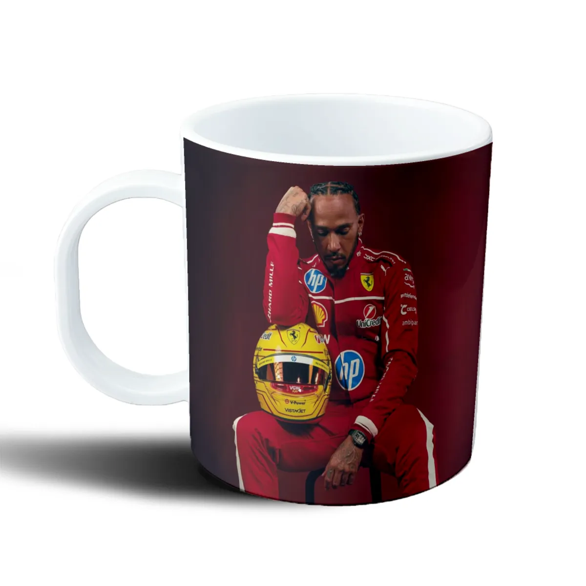 Taza de Plástico Lewis Hamilton Ferrari Casco Amarillo - vista 2