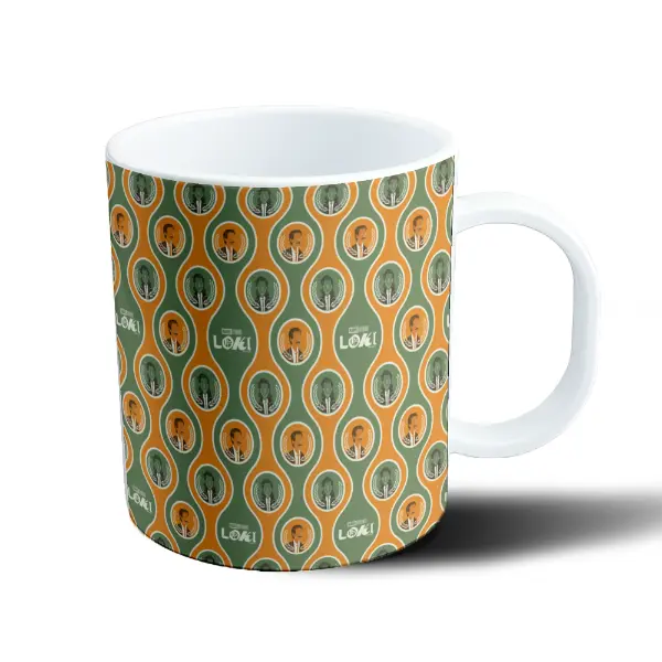 Taza de Plástico Loki Patrón Vintage Verde y Naranja