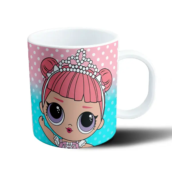 Taza de Plástico LOL Surprise Muñeca Pelo Rosa y Tiara