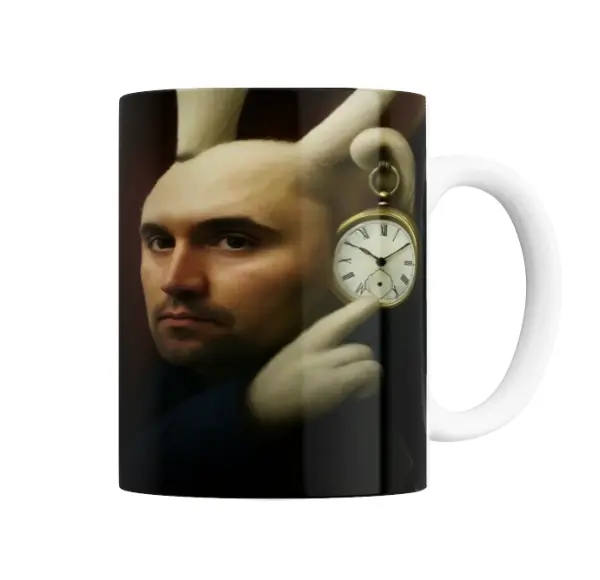 Taza de Cerámica Charlie Kirk Conejo Blanco y Reloj de Bolsillo