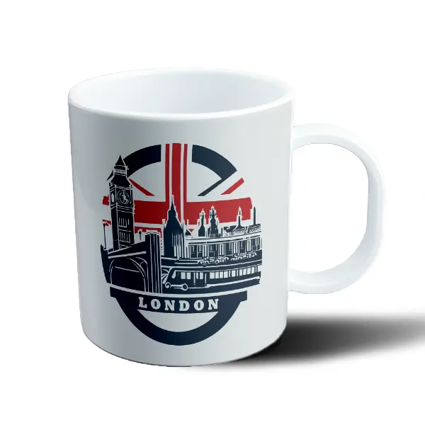 Taza de Plástico Londres Big Ben Bandera Británica y Bus