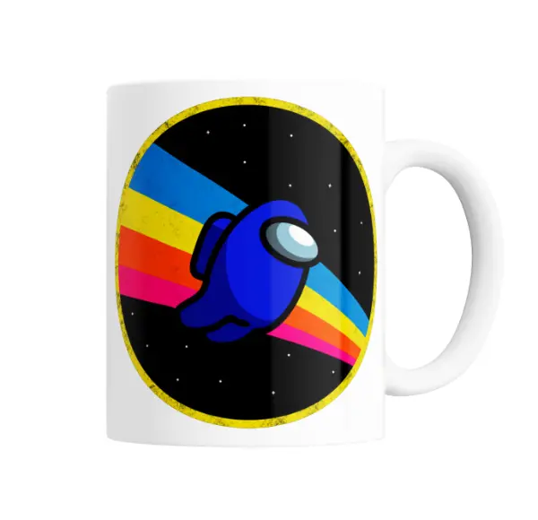 Taza de Cerámica Among Us Tripulante Azul con Arcoíris Espacial