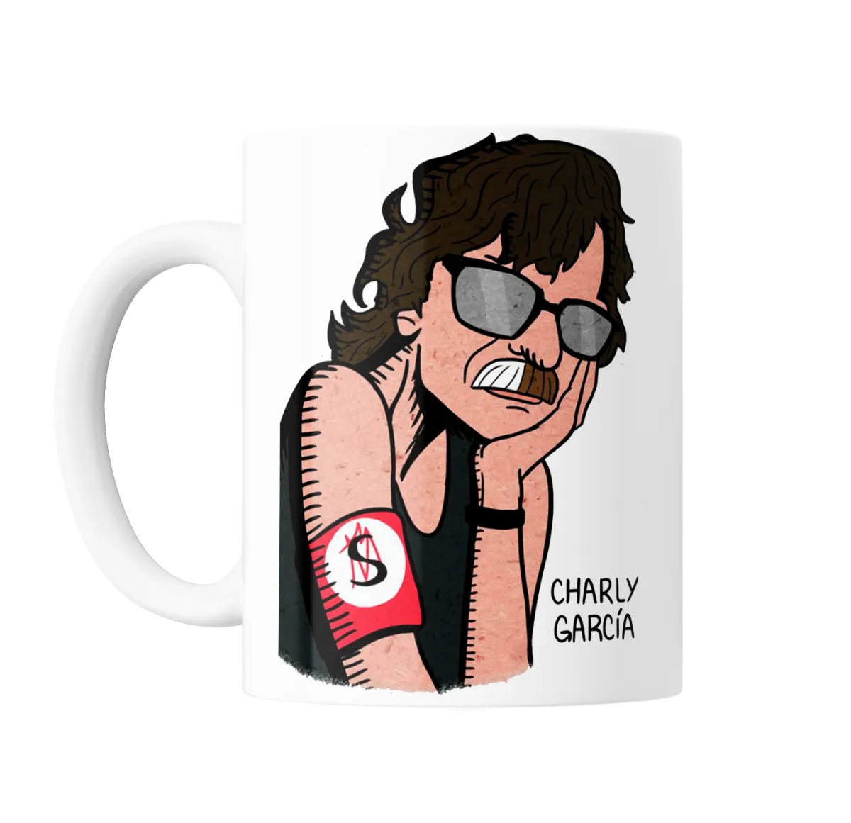 Taza de Cerámica Charly García Caricatura con Lentes y Cigarro - vista 2