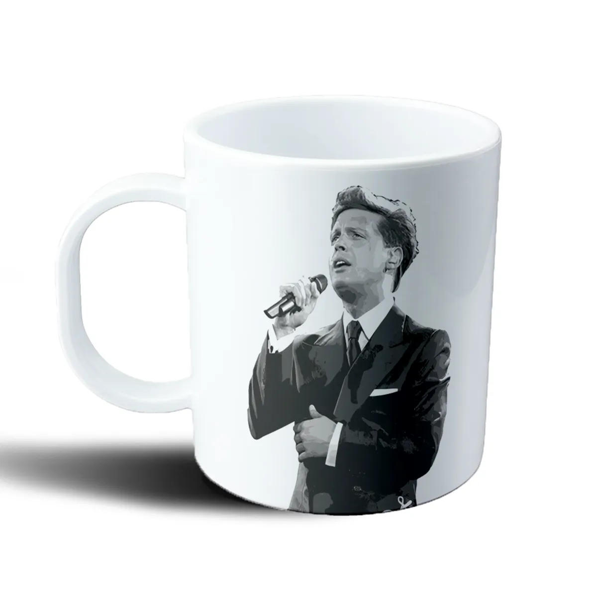 Taza de Plástico Luis Miguel Cantando en Blanco y Negro - vista 2