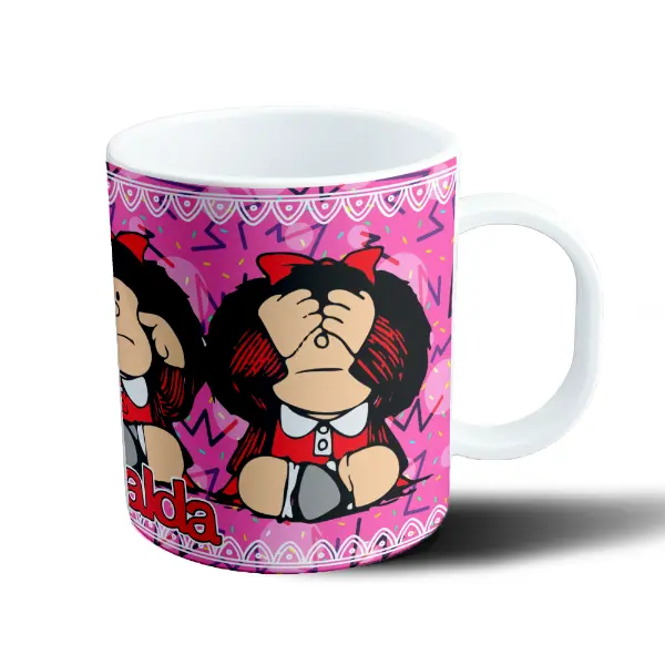 Taza de Plástico Mafalda Rosa Diseño Clásico