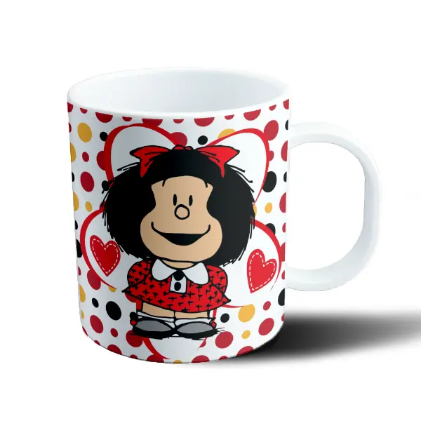 Taza de Plástico Mafalda Corazones y Lunares