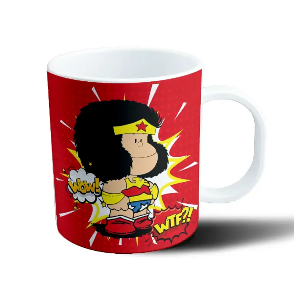 Taza de Plástico Mafalda Mujer Maravilla Wow y WTF