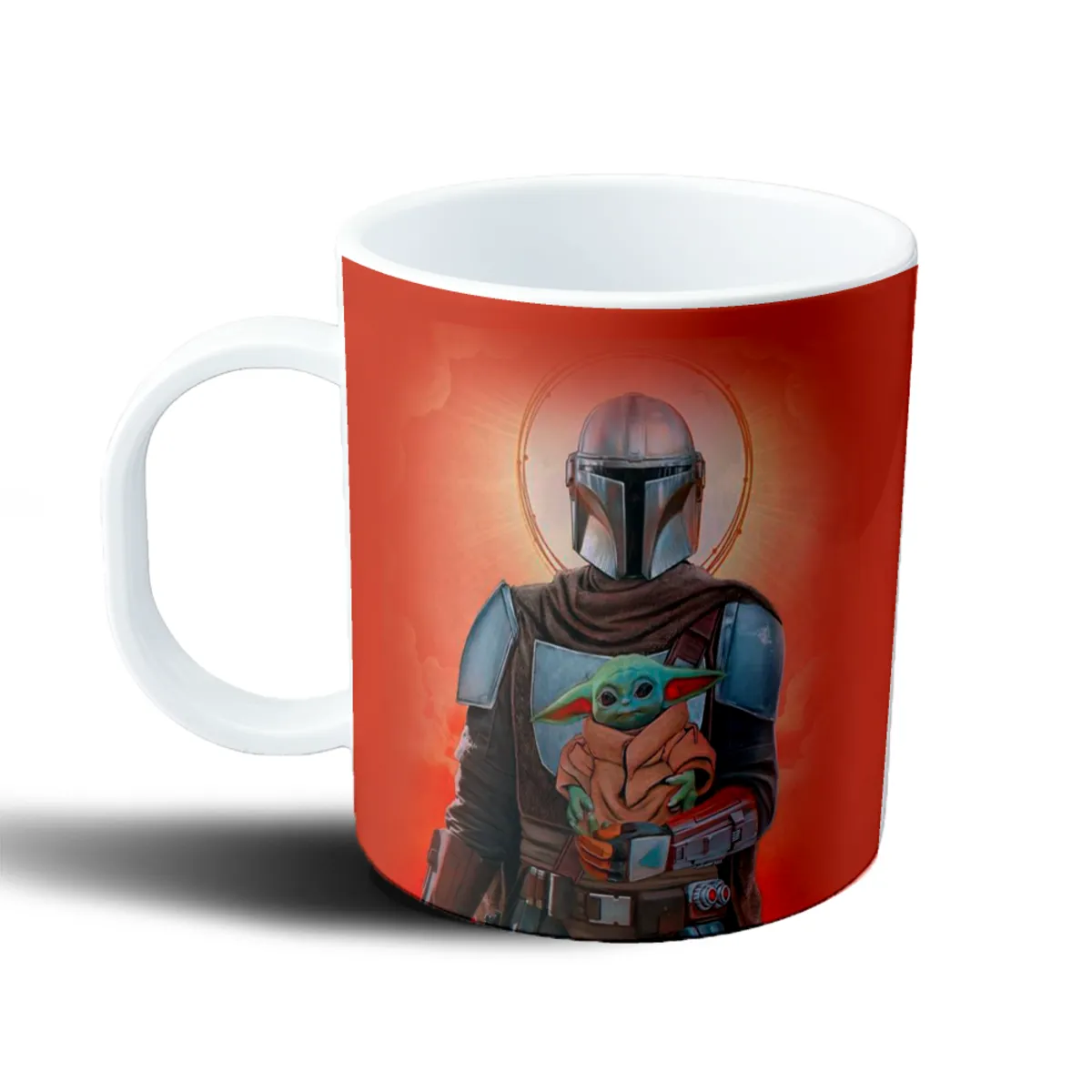 Taza de Plástico The Mandalorian Mando y Grogu Halo Naranja - vista 2