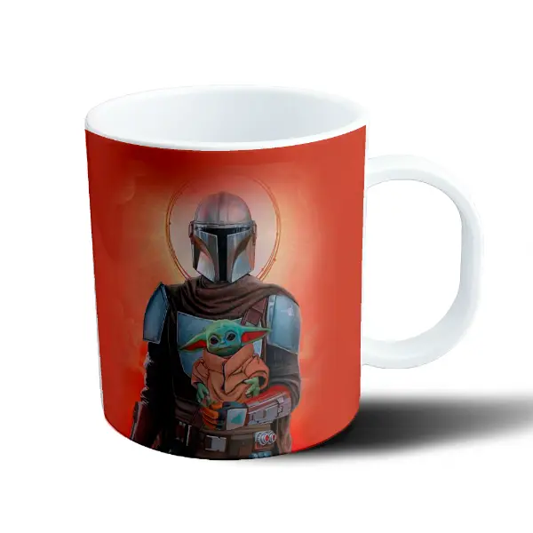 Taza de Plástico The Mandalorian Mando y Grogu Halo Naranja