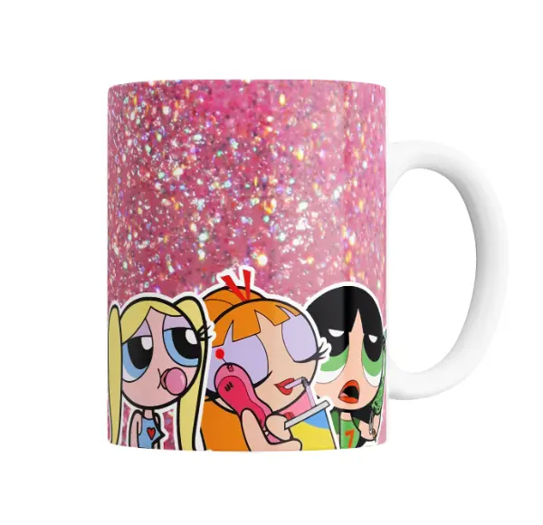 Taza de Cerámica Chicas Superpoderosas Burbuja, Bombón y Bellota con Chicle